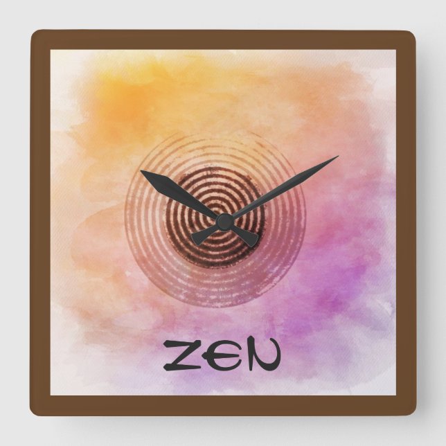Horloge jaune rose carrée de jardin de zen (Recto)