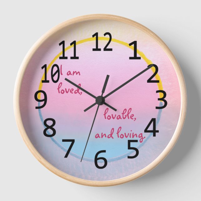 Horloge Je suis aimé, aimable et affirmation d'amour horlo (Recto)