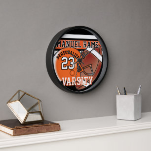 Horloge Jersey de football orange et noir ÉDITABLE