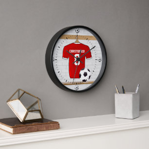 Horloge Jersey de football rouge et blanc personnalisé