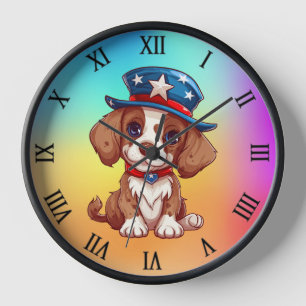 Horloge Joli chiot portant un chapeau américain-71009