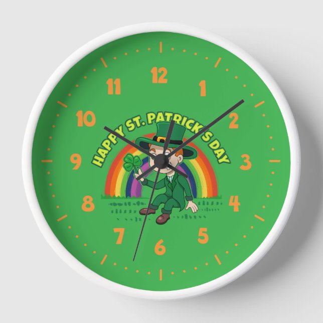 Horloge Joli dessin animé leprechaun avec shamrock et arc- (Recto)