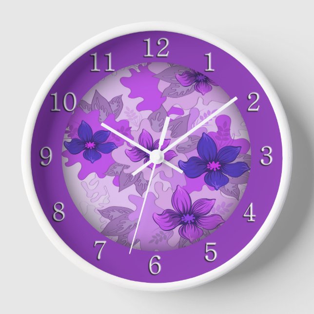 Horloge Joli Fleurs violettes Chiffres blancs (Recto)