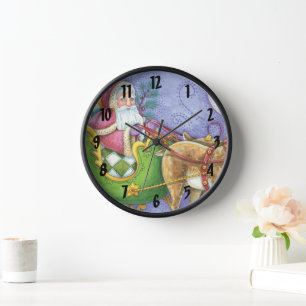 Horloge Joli Père Noël de dessin animé de Noël chariot ren