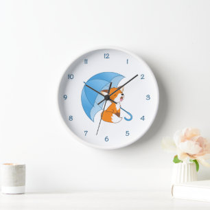 Horloge Joli Petit Renard dormant sous parapluie