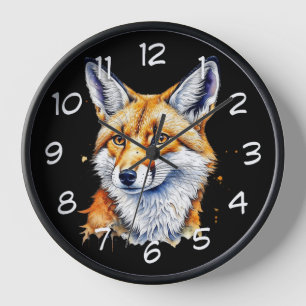 Horloge Joli renard aquarelle   AMOUREUX DES ANIMAUX