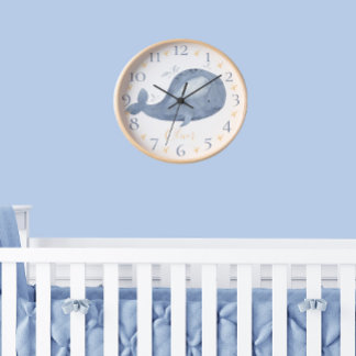 Horloge Jolie baleine bleue nautique aquarelle personnalis