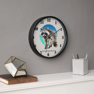 Horloge Jolie dame folle raccoon ajouter du texte