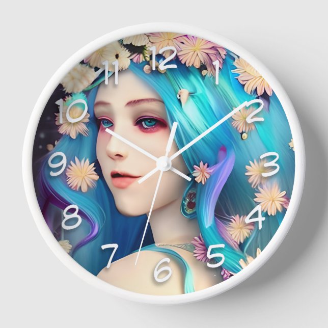 Horloge Jolie Fille Éthérée avec des Fleurs   (Recto)