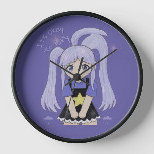 Horloge Jolie Fille Triste Illustration Dessinée à la Main