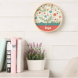 Horloge Jolie florale rose rose Personnalisée Inspirivée