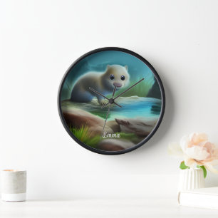 Horloge Jolie loutre bébé en étang - personnalisable