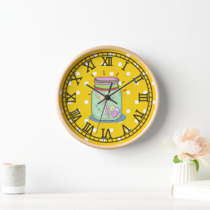 Horloge Jolie pièce artisanale rétro jaune aquarelle