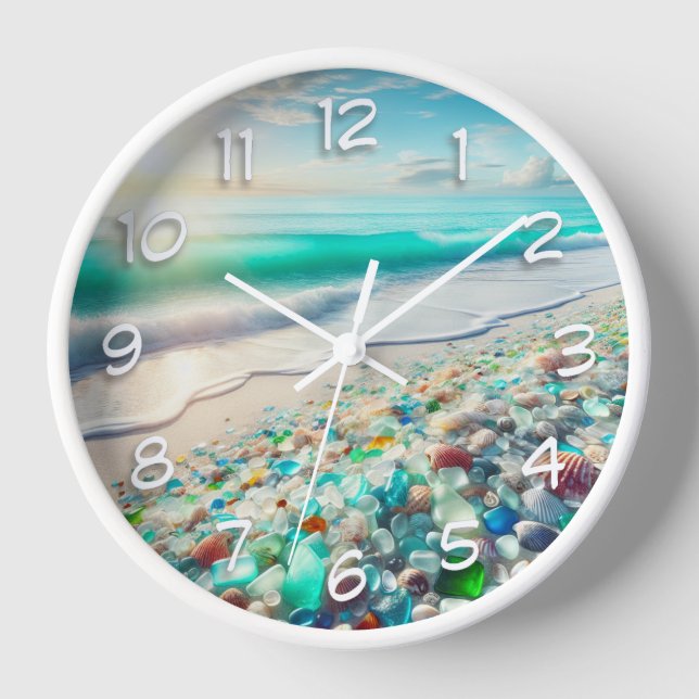 Horloge Jolie plage Ocean avec verre de mer (Recto)