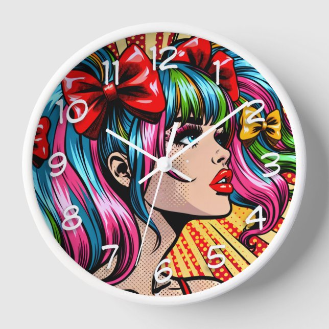 Horloge Jolie Pop Art Comic Girl with Bows (Recto)