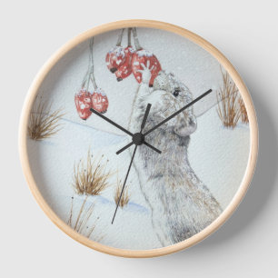 Horloge jolie souris de champ neige d'hiver
