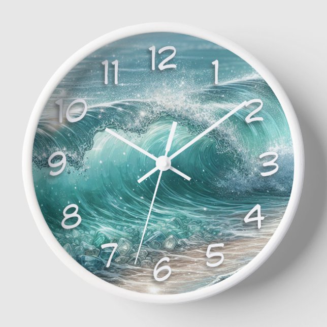 Horloge Jolie vague bleue avec étincelles (Recto)