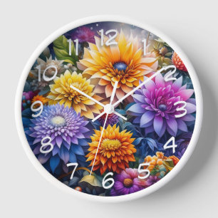 Horloge Jolies fleurs d'art IA colorées 