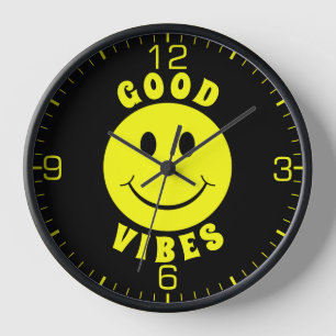 Horloge Joyeux visage jaune Good Vibes noir