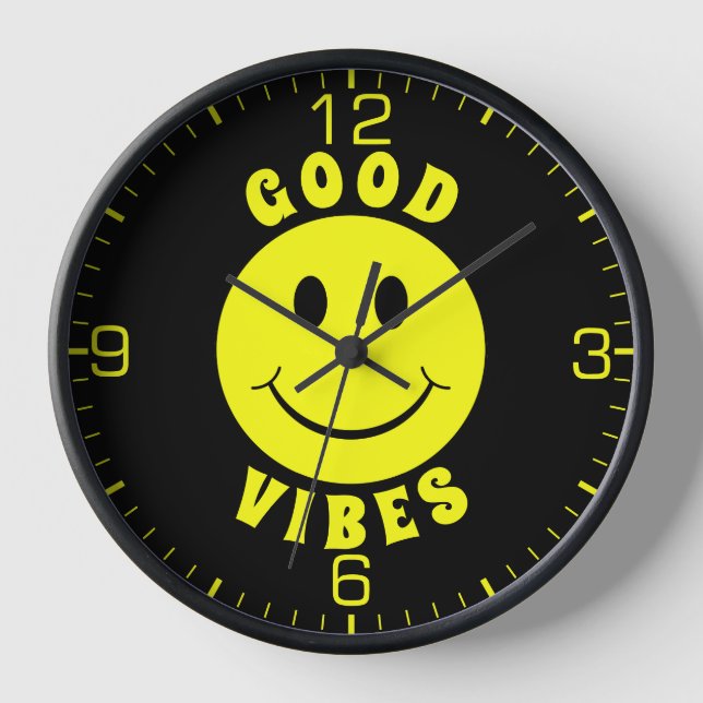 Horloge Joyeux visage jaune Good Vibes noir (Recto)