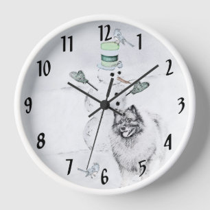 Horloge Keeshond Noël Snowman Peinture Chien Art
