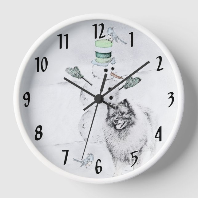 Horloge Keeshond Noël Snowman Peinture Chien Art (Recto)