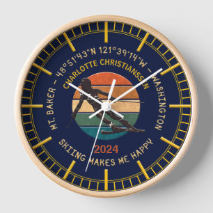 Horloge Keystone, Colorado - Femme Skier, Texte Jaune