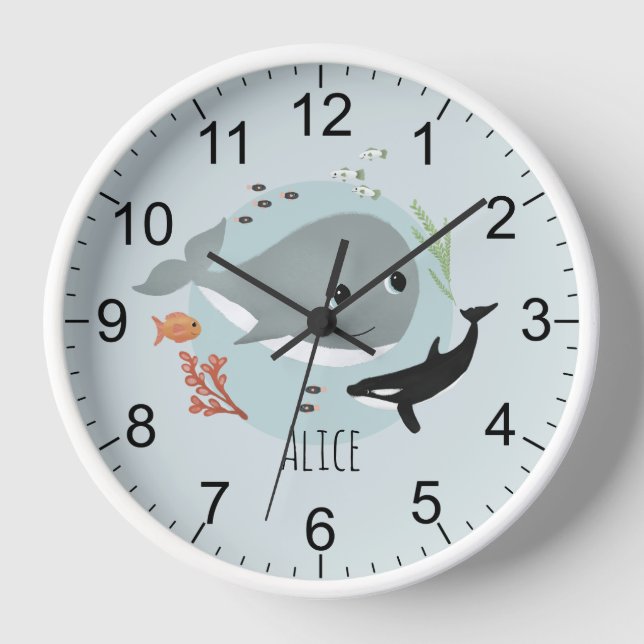 Horloge Kids Cute Ocean Whale and Orca Acrylic Wall Clock (Recto)