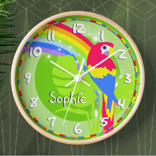 Horloge Kids rainbow macparrot name green clock