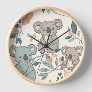 Horloge Koalas dans la crèche en fleurs