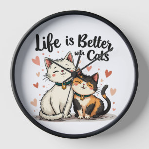 Horloge La vie est meilleure avec les chats mignonne esthé