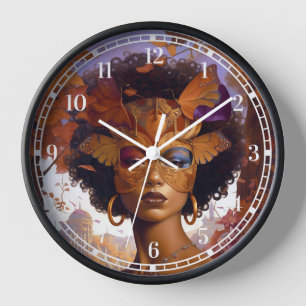 Horloge Lady Portant un Masque Art Imaginaire noir