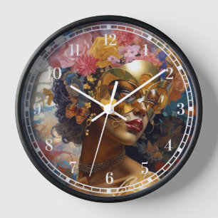 Horloge Lady Portant un Masque Art Imaginaire noir