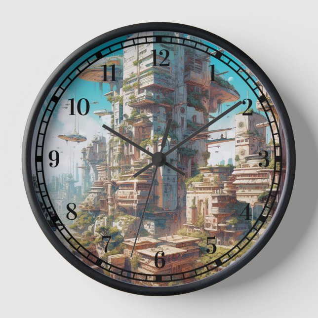 Horloge L'art futuriste de science-fiction de la ville (Recto)