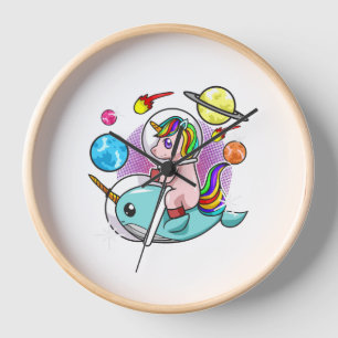 Horloge L'astronaute Unicorn chevauchant l'univers spatial