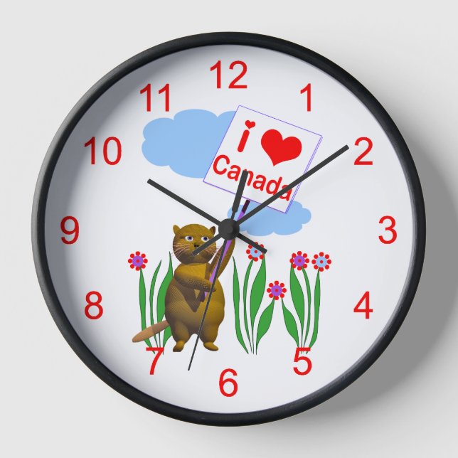 Horloge Le Castor canadien aime le Canada (Recto)
