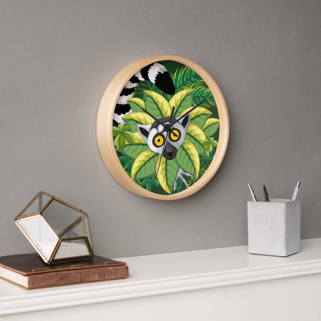 Horloge Lémurs de Madagascar dans la jungle exotique  (Bureau)