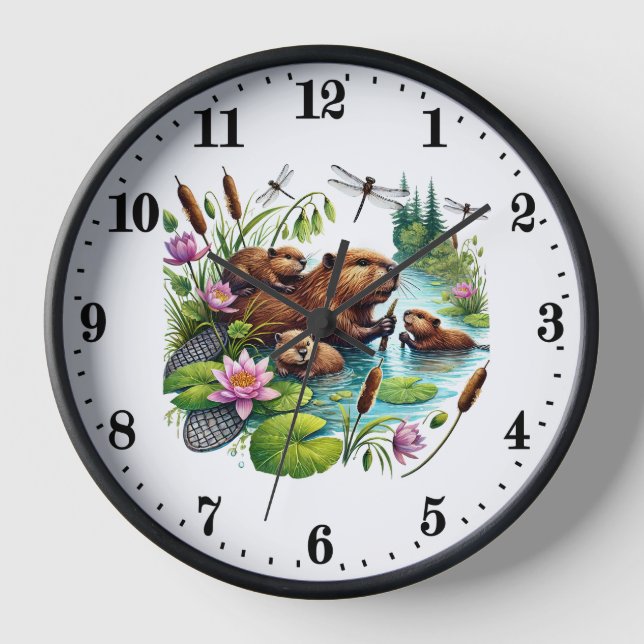 Horloge Les animaux des bois mignons Les amateurs de casto (Recto)