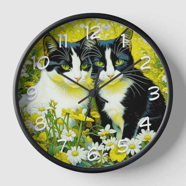 Horloge Les chats adorables assis dans un champ de marguer (Recto)