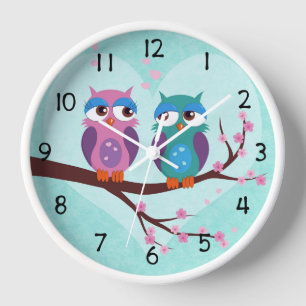 Horloge Les hiboux aiment au printemps Caricature mignonne