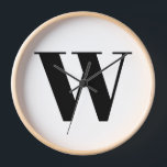 Horloge Lettre initiale de monogramme noir<br><div class="desc">Monogramme personnalisé moderne typographie de lettre initiale élégant mur Horloge. Texte noir personnalisé, arrière - plan blanc. Disponible sous différentes formes (rondes ou carrés) tailles et matériaux</div>