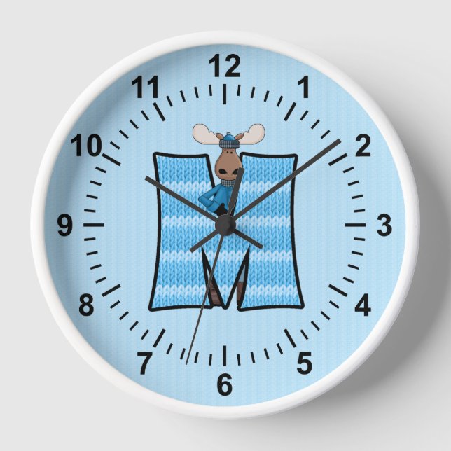 Horloge LETTRE Motif Mongoram  de Knit Moose Bleue pour ga (Recto)