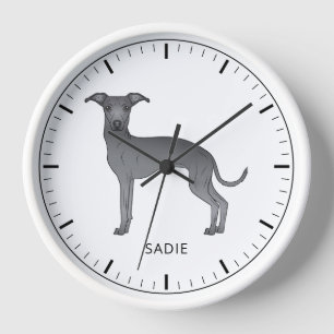 Horloge Lévrier Italien Bleu Chien Mignon Avec Texte Perso