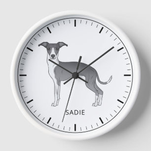 Horloge Lévrier Italien Bleu Et Blanc Avec Texte Personnal