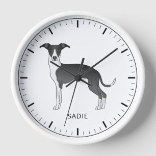 Horloge Lévrier Italien Noir Et Blanc Avec Texte Personnal