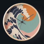 Horloge L'horloge de Kanagawa d'inspiration rétro The Grea<br><div class="desc">Les éléments de design rétro et moderne sont utilisés pour créer une horloge unique et attrayante The Great Wave off Kanagawa. Minimaliste,  simple et élégant.</div>
