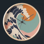 Horloge L'horloge de Kanagawa d'inspiration rétro The Grea<br><div class="desc">Les éléments de design rétro et moderne sont utilisés pour créer une horloge unique et attrayante The Great Wave off Kanagawa. Minimaliste,  simple et élégant.</div>