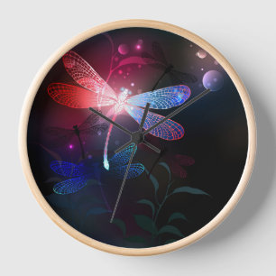 Horloge libellule rouge brillante