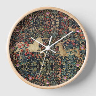 Horloge LICORNE ET CERF, FLEURS, ANIMAUX DE LA FORÊT Flor
