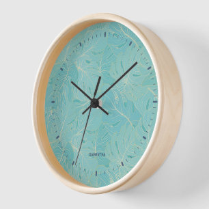 Horloge Light blue tropical palm leaves pattern